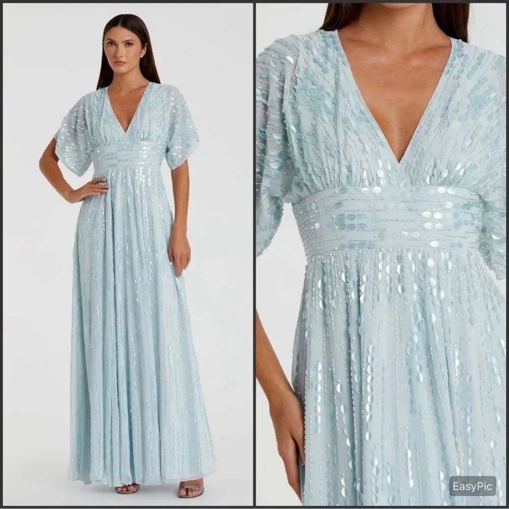 Mac Duggal 10807 Blue Embellished V Neck Evening Gown Size12